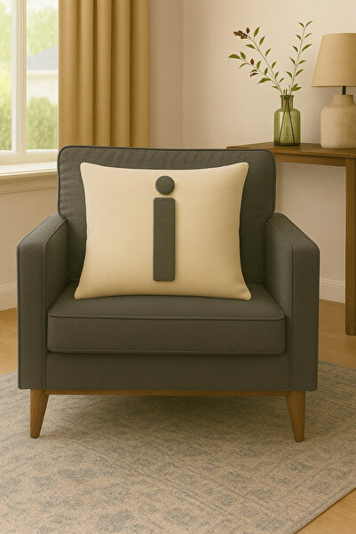 ALAMODECOR Husă pentru pernă cu litere I imprimată digitală, cu aspect perforat, culoare crem, antracit, 1 bucată 43X43