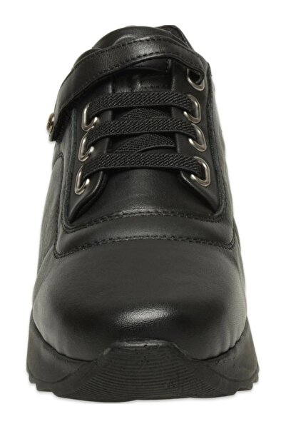 Mammamia D25Ka-3535 Black Genuine Leather Velcro Anatomical Insole Women's Casual Shoes