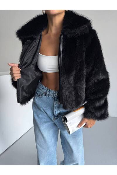 asyadabutik Blană premium importată pentru femei cu fermoar în față