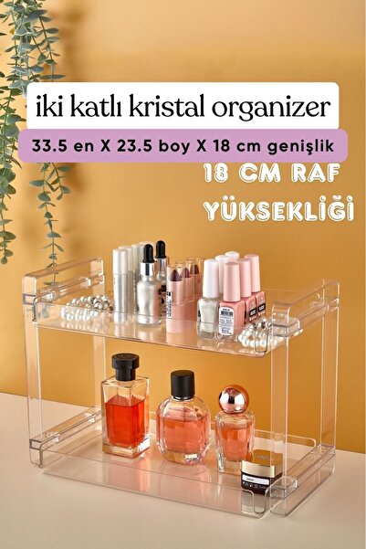 saral plastik İki Katlı Kristal Çok Amaçlı Organizer Raf Şeffaf