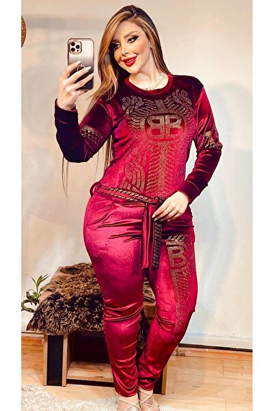 Kaptins Women's Stylish Jumpsuit & Salopet Stone Detailed Velvet Fabric