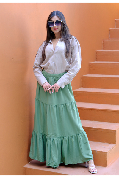 BRN Γυναικεία πολυστρωματική πράσινη φούστα Soft Nature που μπορεί να συνδυαστεί