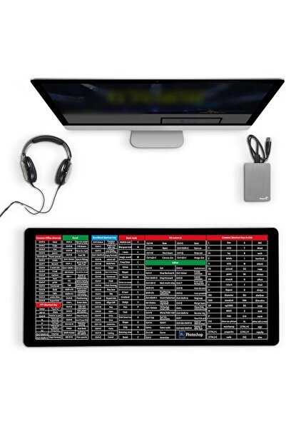 STOREMAX svngsphereshop Quick Key Süper Büyük Kaymaz Klavye Pedi - Ofis Yazılımı Kısayolları Desenli, Kaymaz