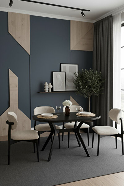 Woodenbend Mavenna Siyah Oval Ahşap Lake Masa Sandalye Takımı 80x130 cm – 4 S...