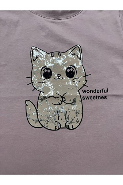 BY-GRİ Cat Printed Girls T-Shirt