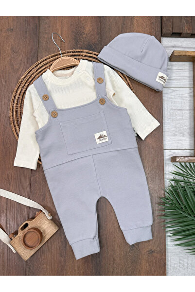 Bolly Baby Waffle Cap-Romper with Badges %100 Cotton Baby Boy Overall/Set