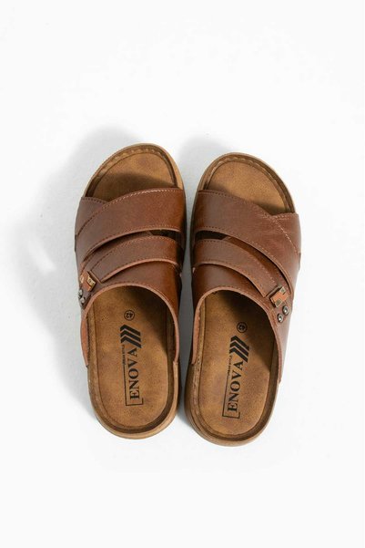 ADIMİST Men's Orthopedic Monta Sole Buckle Stitched Stylish Home and Outdoor Leather (Artificial) Men's Slippers