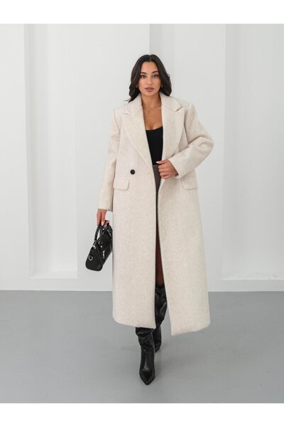 FERZOLAİO Oversize Wool Blend Stone Soft Coat