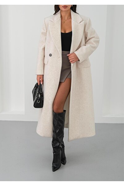 FERZOLAİO Oversize Wool Blend Stone Soft Coat
