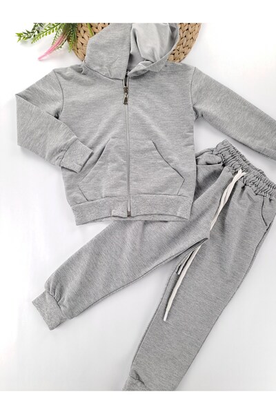 Butik Boys / Girls Zippered Hooded Tracksuit Set 2 Thread Non-Sharmond School Tracksuit Set Seasonal