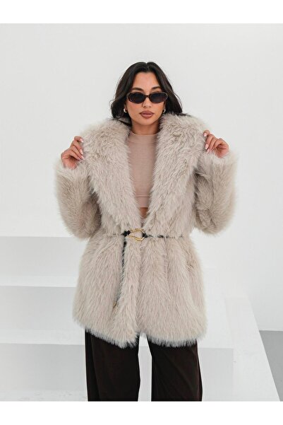 FERZOLAİO Belted Long Stone Fur Coat