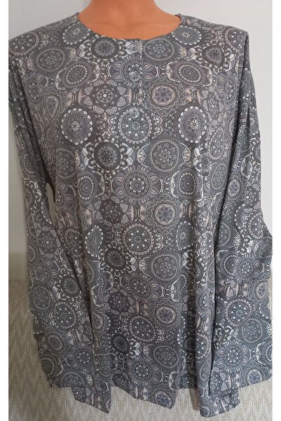 Anne Er Clothing Paper Print Combed Cotton Blouse 3 Buttons Long Sleeve Patterned