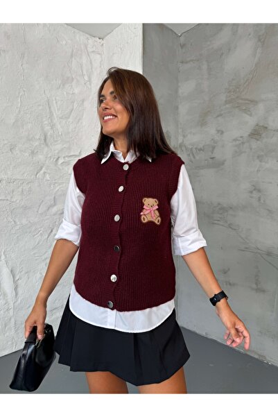 Elif Özbey Butik Plum Teddy Embroidered Sweater