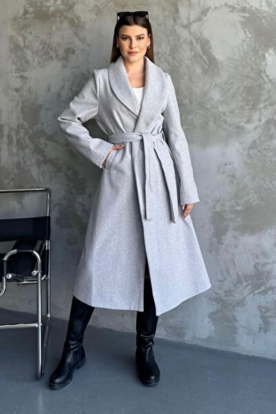 thesunfyre Γυναικείο παλτό από μαλλί κασμίρ με επένδυση και λεπτομέρεια με σχ...