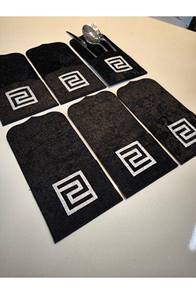 SEHARA 6 Pieces/Pocketed Spoon Rests/Velvet/Leather Embroidered/Leather Back/22.5X11Cm