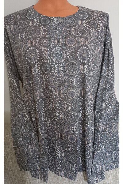 Anne Er Clothing Paper Print Combed Cotton Blouse 3 Buttons Long Sleeve Patterned