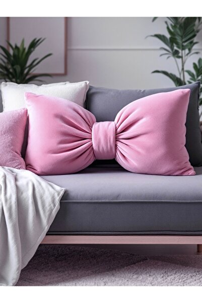 JACA Pernă XXL cu aspect de fundă, umplută cu țesătură de pluș, fundă cu pang...