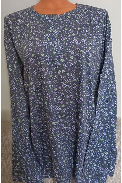 Anne Er Clothing Paper Print Combed Cotton Blouse 3 Buttons Long Sleeve Patterned