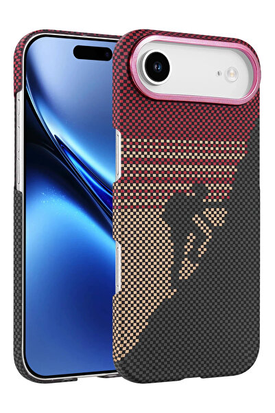 Nezih Case غطاء أنيق ولامع وصلب بتصميم ألياف الكربون متوافق مع هاتف Apple iPh...