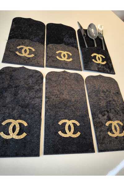 SEHARA 6 Pieces/Pocketed Spoon Rests/Velvet/Leather Embroidered/Leather Back/22.5X11Cm