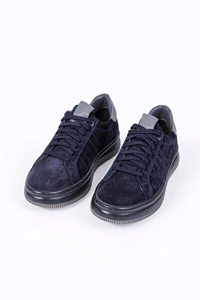 Vantaggio Storm Navy Blue Suede Inside and Outside 100% Genuine Leather Men's Sneaker Shoes