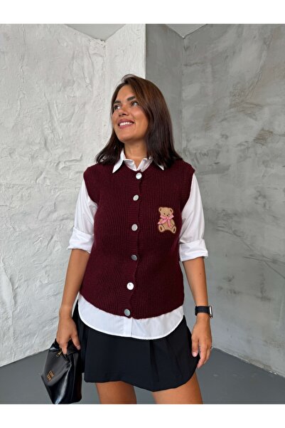 Elif Özbey Butik Plum Teddy Embroidered Sweater