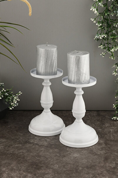 AKSESUAR EVRENİ Trices Beyaz Mumluk Dekoratif Şamdan Düz Taban Paslanmaz Kapl...