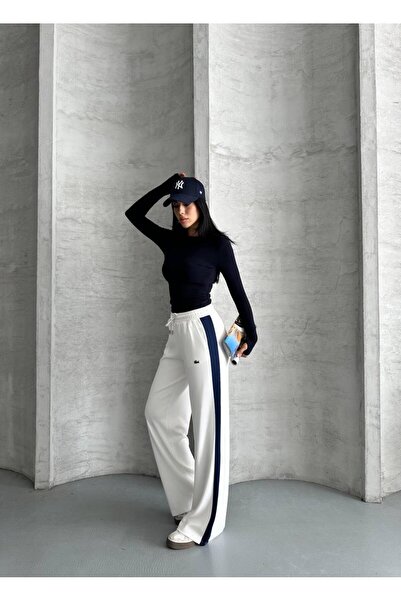 VERA LİFE Oversize Women's Bottom Tracksuit with Side Stripes, Pockets and Cord Detailing with Tie-Up
