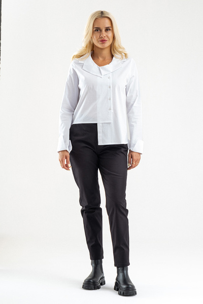 Bold & Young Women's Cuffed Asymmetrical Baby Collar Lycra Cotton Blouse