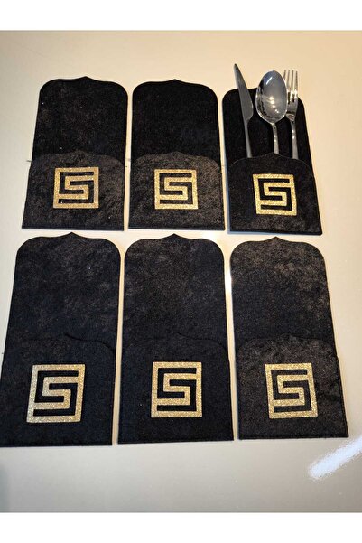 SEHARA 6 Pieces/Pocketed Spoon Rests/Velvet/Leather Embroidered/Leather Back/22.5X11Cm