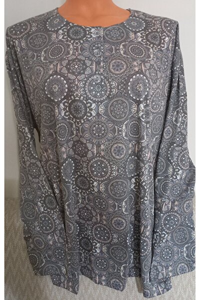 Anne Er Clothing Paper Print Combed Cotton Blouse 3 Buttons Long Sleeve Patterned