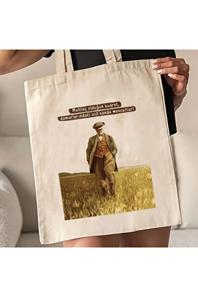 l'eivor Mustafa Kemal Ataturk Youth Hitabe Cut Printed Women's Organic Cotton Hambez Bag