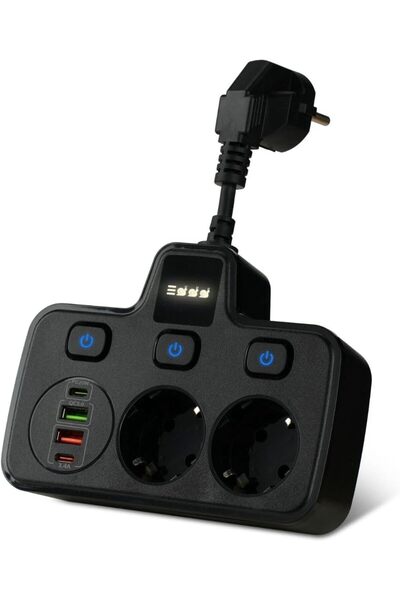 STOREMAX Akım Korumalı 2x USB ve 2x Type-C Portlu 3 Anahtarlı İkili Priz Hızl...