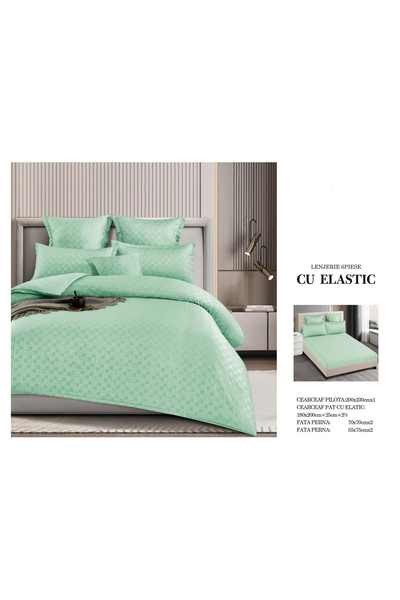 FIONNA.RO Lenjerie Din Finet Cu Elastic Model Carouri - Verde Mint
