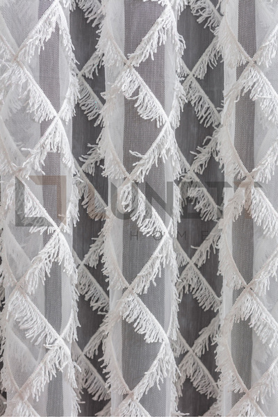 LUNETT HOME Ready to Use Foldet Linen Patterned Cross-Tassel Sparsely Pleated Tulle Curtain