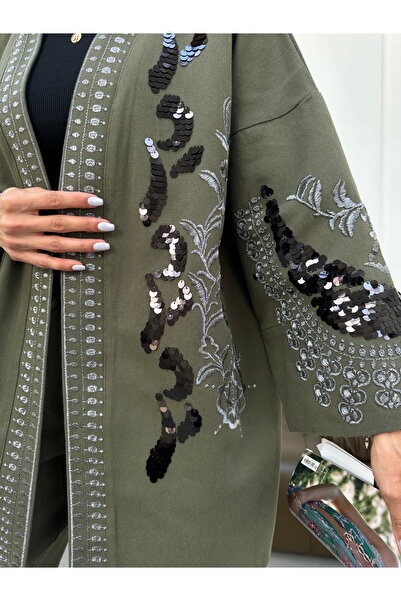 MİA NOURA Women's Kimono with Pul-Pallet Embroidery on the Front