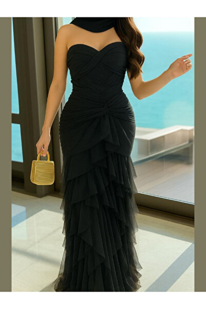 Nice Model Elegant Strapless Tiered Tulle Evening Gown - Formal Mermaid Dress with Sweetheart Neckline