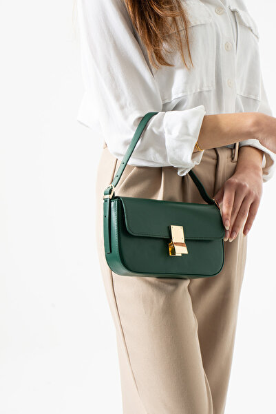 H&D COLLECTİON Зелена сумка для рук і плеча з золотими деталями