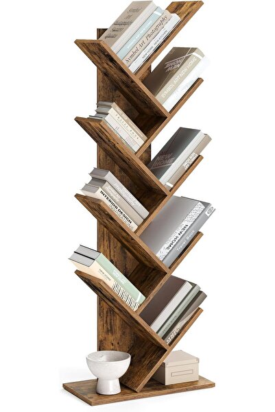 STOREMAX Ağaç Kitap Rafı, 8 Katlı Ayaklı Kitaplık, Oturma Odası, Ev Ofis için...