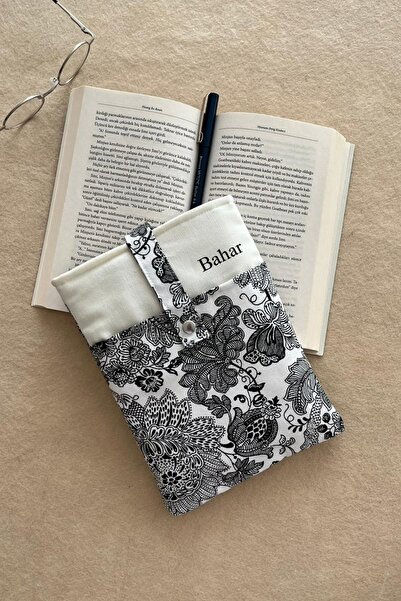 Outlet Çarşım Cepli Keten Kitap Kılıfı İsme Özel Kitap Sever Hediyesi