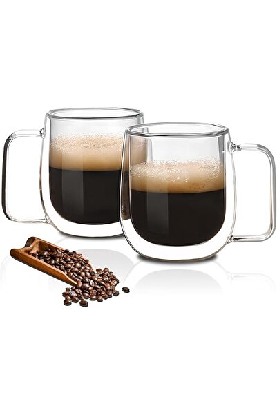 OEM Set 2 căni de sticlă cu perete dublu, 220 ml, pentru cafea, ceai etc.