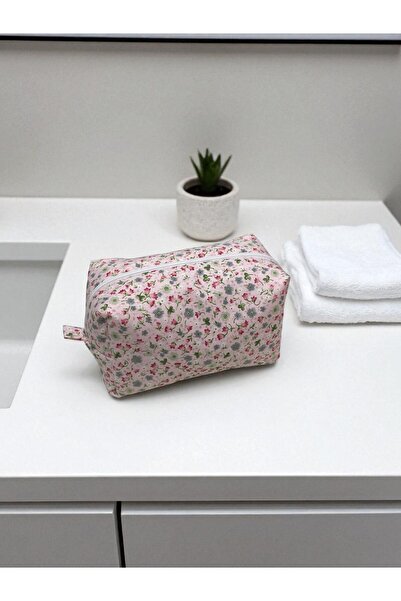 AXUM Pink Flower Patterned Makeup Bag - Large Size