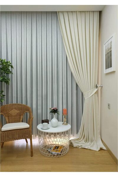 STOREMAX Ekru Düz Renk Fon, Pilesiz Düz Dikim, Tek Kanat 80 x 250 cm 978262