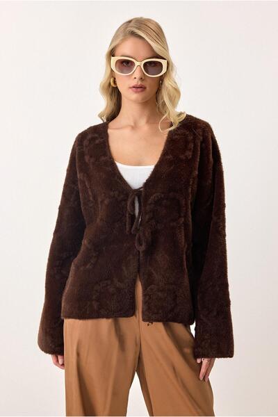 Olcay Weiche Strickjacke mit Schnürung vorne, BRAUN 8267