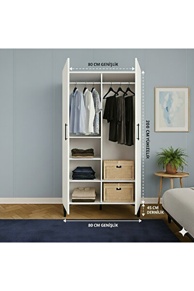 MukoToys Minimalist 2 Kapaklı Elbise Dolabı Mdf 200 x 80 x 45