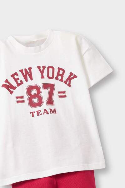 DeFacto Kız Bebek 2li Takım Baskılı Kısa Kollu Tişört Eşofman Altı F3528A525AU