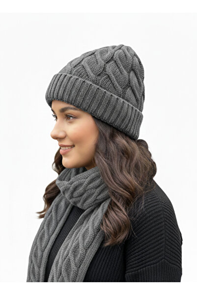 derikem Set din două piese pentru femei, din lână, pentru iarnă, elegant, tricotat, beretă și eșarfă