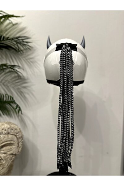 Butik Motor & Motosiklet 3d Baskı Gri Şeytan Boynuzlu Gri Örgülü Tekli Saç Ka...