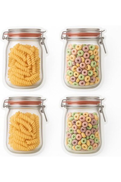 STOREMAX 4'lü Kilitli Saklama Poşeti, Kavanoz Görünümlü | 500 ML | Gıda Sakla...