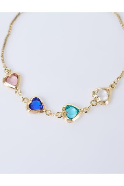 Kayra Renkli Kalp Detaylı Bileklik Gold